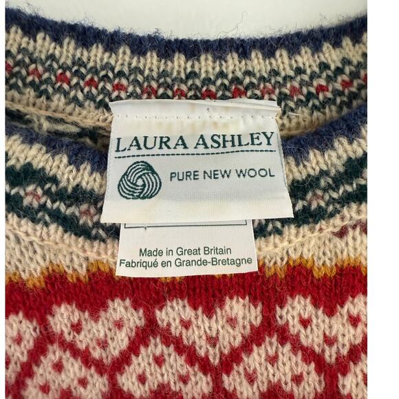 Vintage Laura Ashley Sweater Fair Isle Size XL 100% New wool Christmas Britain - Picture 2 of 6